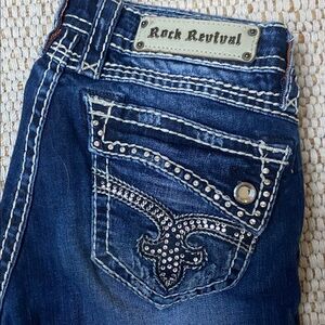 Rock Revival Johanna Skinny Dark Blue Jeans with Studded Pocket